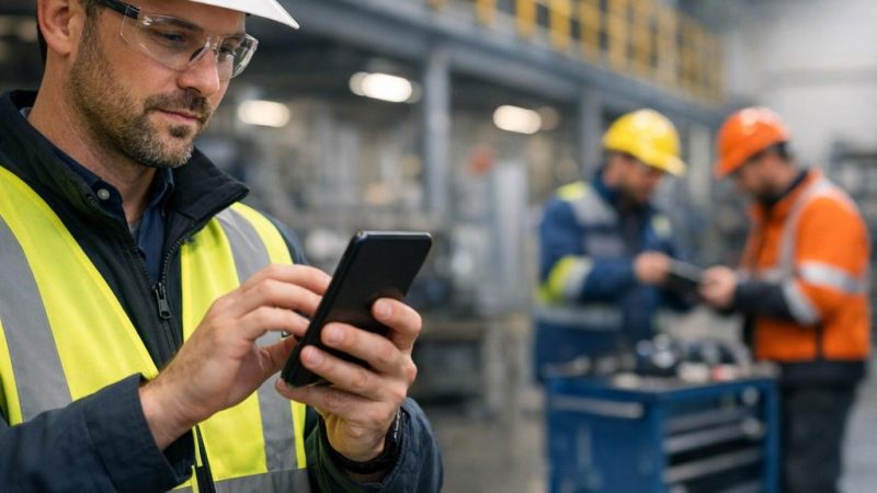 Werkplekinspectie op de werkvloer met mobiele veiligheidsapp